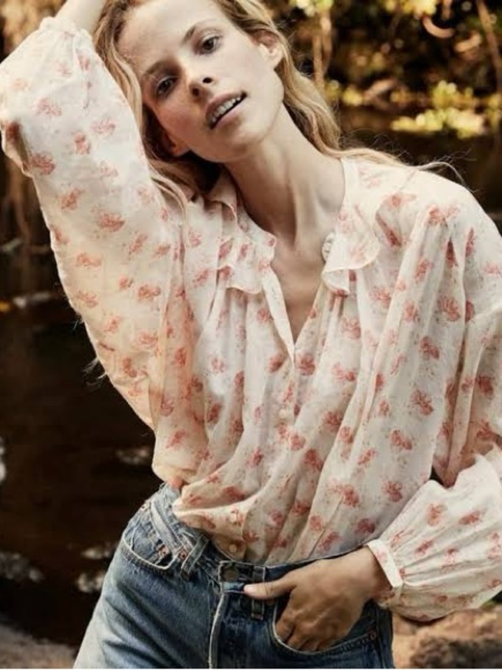 Doen Rosebay Top in White Poppy Print